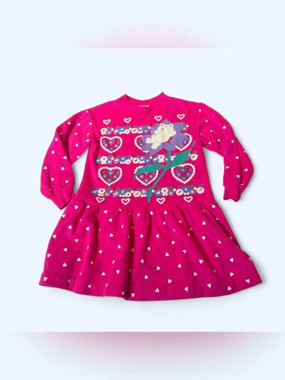 Vtg 80s 90s Stepping Stones Girls Dress Size 5 Pink Puffy Paint Bear Heart USA